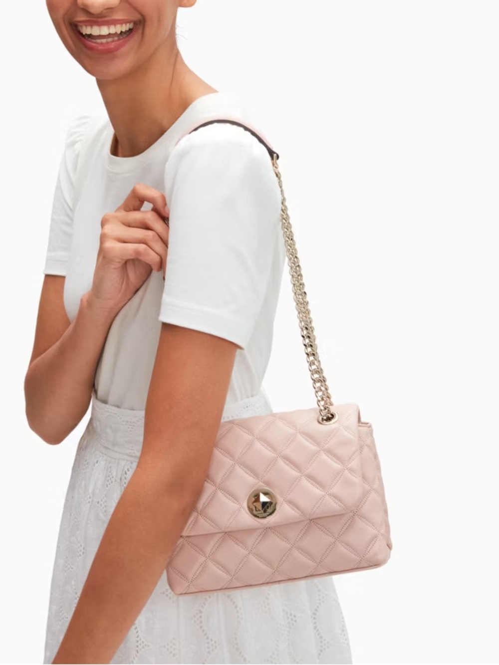 Kate Spade Natalia Small Flap Quilted purse in
Chalk Pink